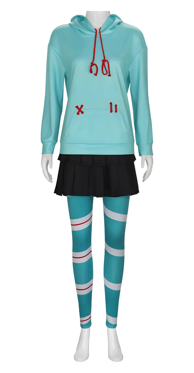 Vanellope Von Schweetz Cosplay Anime Costume Girl's Hoodies Skirt Wig Uniform Suit Halloween Performance Clothing for Woman