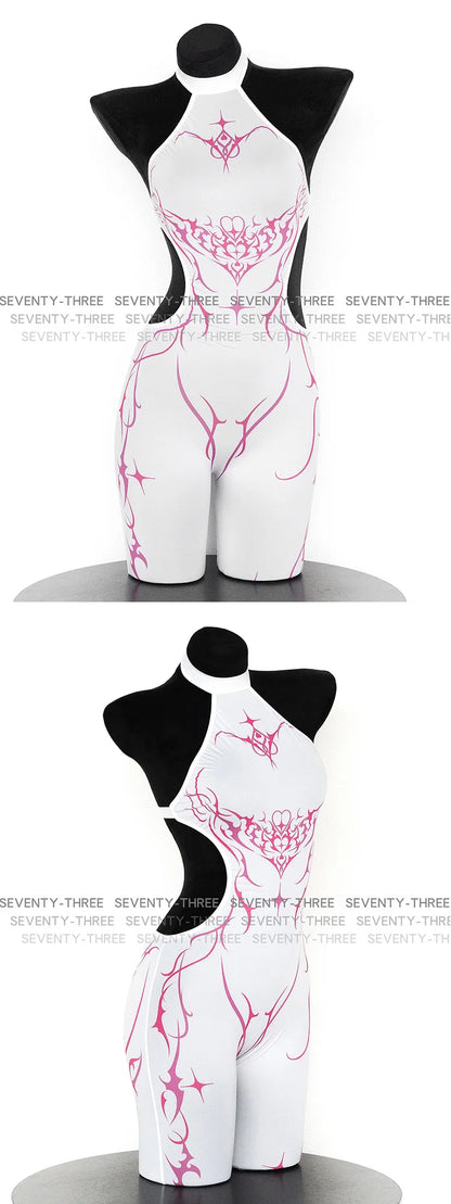 New Cyberpunk Cosplay Costume Women Sexy Printed Sleeveless Jumpsuit Mecha Agent Uniform Bodysuit Mechanical Mech Warrior Tights