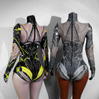 Women's Green Rhinestone Bodysuit High Elasticity Dance Outfit