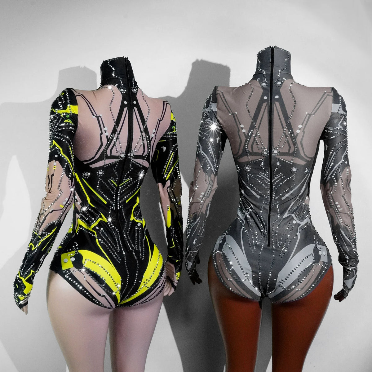 Women's Green Rhinestone Bodysuit High Elasticity Dance Outfit