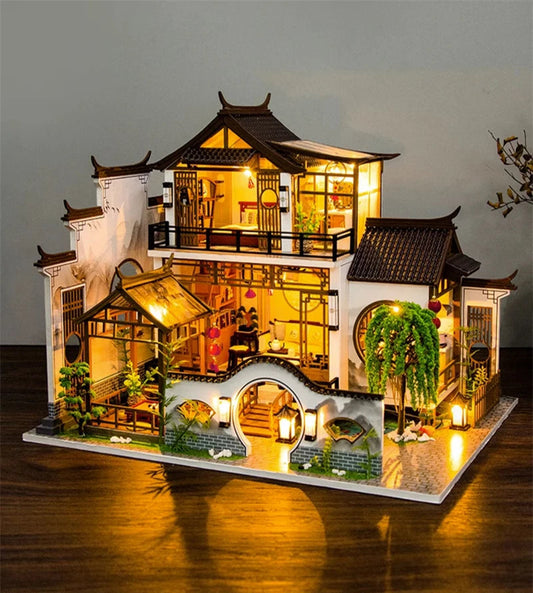 NEW DIY Wooden Doll Houses Japanese Ancient Casa Miniature Building Kits with Furniture Led Dollhouse for Adults Christmas Gifts SS69