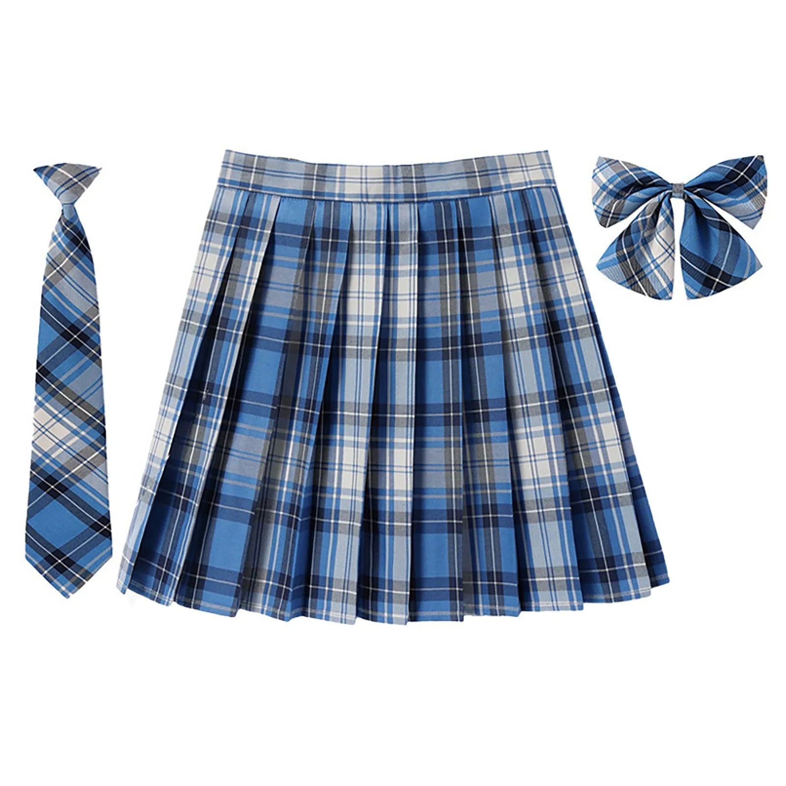 Beauty 2024 Women Plaid Pleat Skirt With Necktie Bowtie Preppy Japanese School Girls New Autumn Winter Preppy Style Mini Skirt SS69 12.69 Blue / XXXL / United States