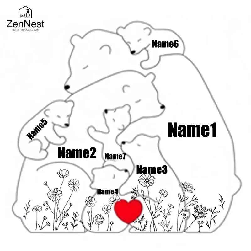 Artistic Wooden Puzzles, Little Bear Family Personalized Name Puzzles, Thanksgiving Christmas Gifts, Home Tabletop Decorations