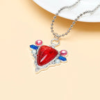 JoJo Bizarre Adventure Necklace Anime Joseph Joestar Necklaces Woman Fashion Red Ruby Stone Heart Necklace Cosplay Collier