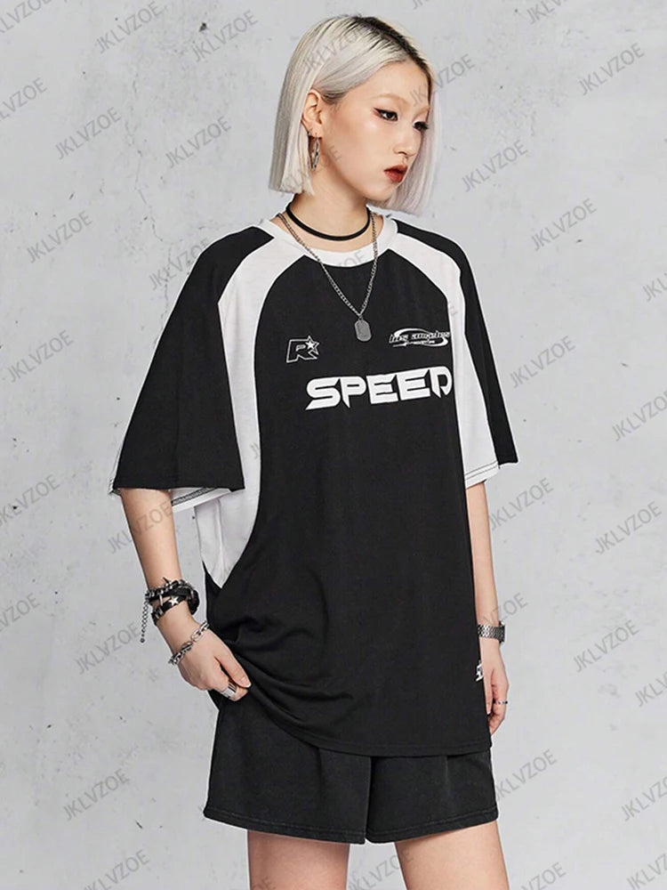 New Arriavl Summer Black Pink Retro Patchwork Football Jersey Y2K Tshirt Sports Breathable Short Sleeve O-neck T-shirt For Women SS69