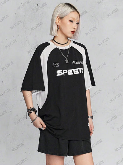 New Arriavl Summer Black Pink Retro Patchwork Football Jersey Y2K Tshirt Sports Breathable Short Sleeve O-neck T-shirt For Women SS69