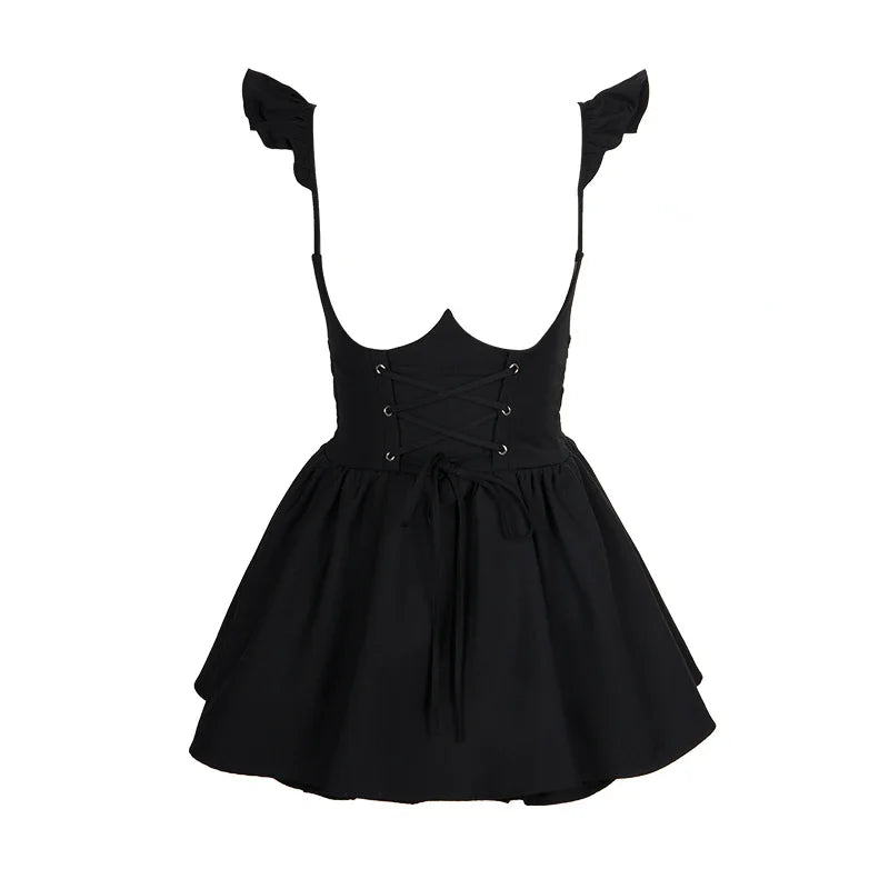 Summer Kawaii Clothing Pink Y2k Crop Tops Blouse + Black Mini Dress Two Piece Set for Women Casual Bodycon Korean Suit Chic SS69 33.69 Only Black Dress / M