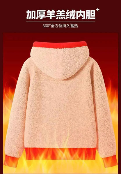 Inner Lining Composite Lamb Fleece Sweatshirt Thick Winter Loose Keep Warm Hoodie Peeking Cartoon Cat Women's Oversized Pullover