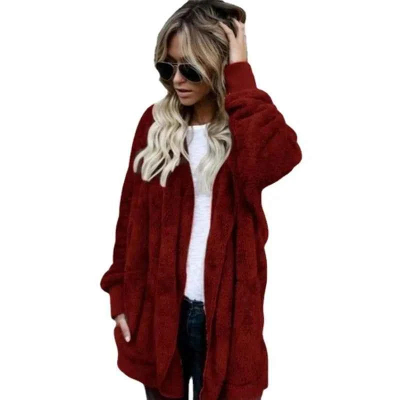 12 Colors Fleece Sweatshirt Long Cardigans Autumn Winter Female Long Sleeve Double Side Wear Flurry Loose Hoodie Coats Outwear