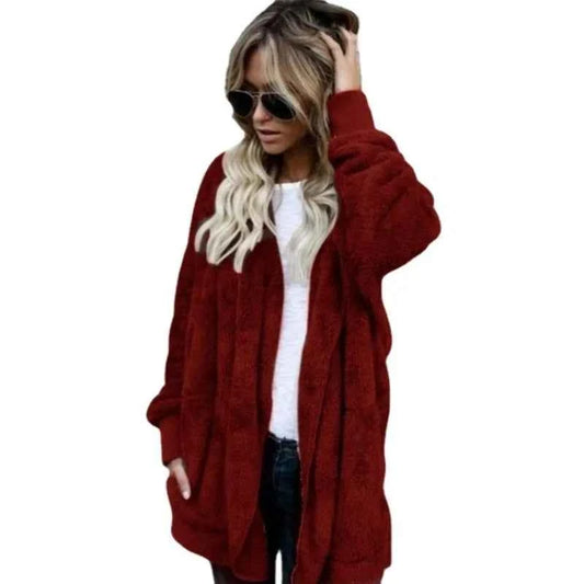 12 Colors Fleece Sweatshirt Long Cardigans Autumn Winter Female Long Sleeve Double Side Wear Flurry Loose Hoodie Coats Outwear