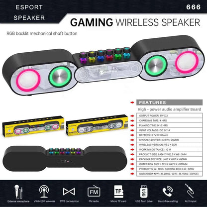 Rechargeable Wooden Alarm Clock with Bluetooth Soundbar Subwoofer Speaker and FM Radio for Home or E-sport Game Room Decoration