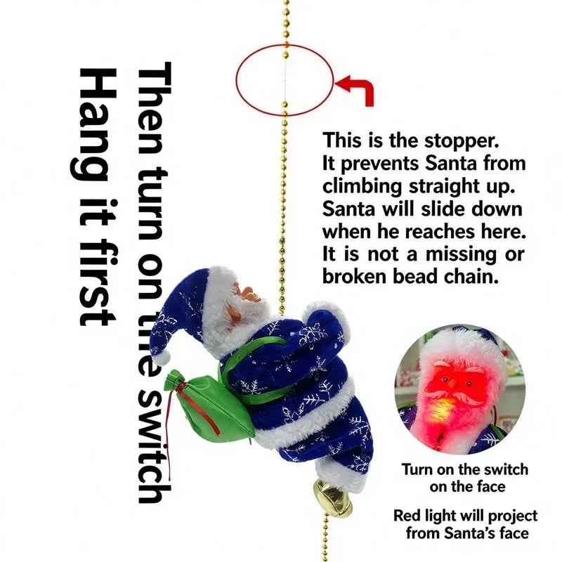 Christmas Doll Decoration Santa Claus Doll Electric Climbing Santa Claus On Beads Chain Moving Figure Hanging Xmas Ornament Gift