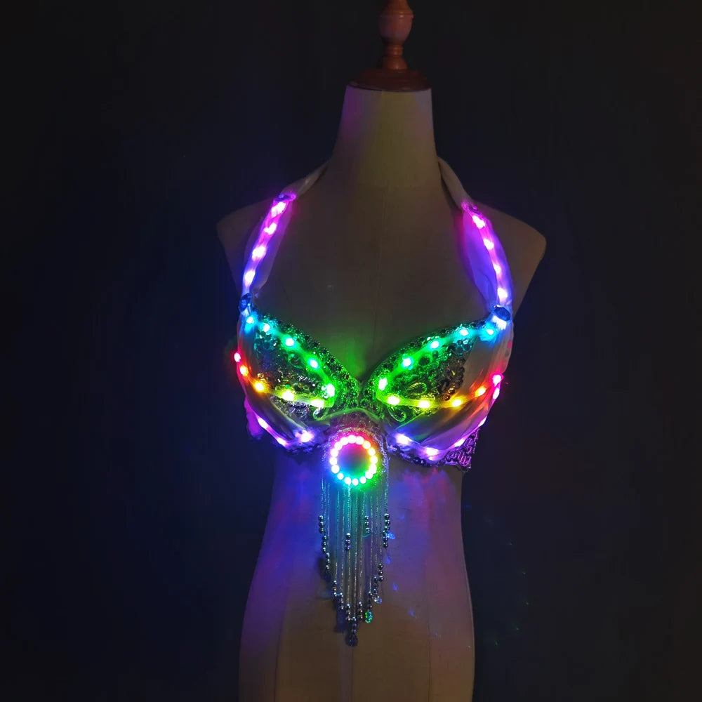 TEMLASER Women's RGB LED Belly Dance Skirt - Faux Leather