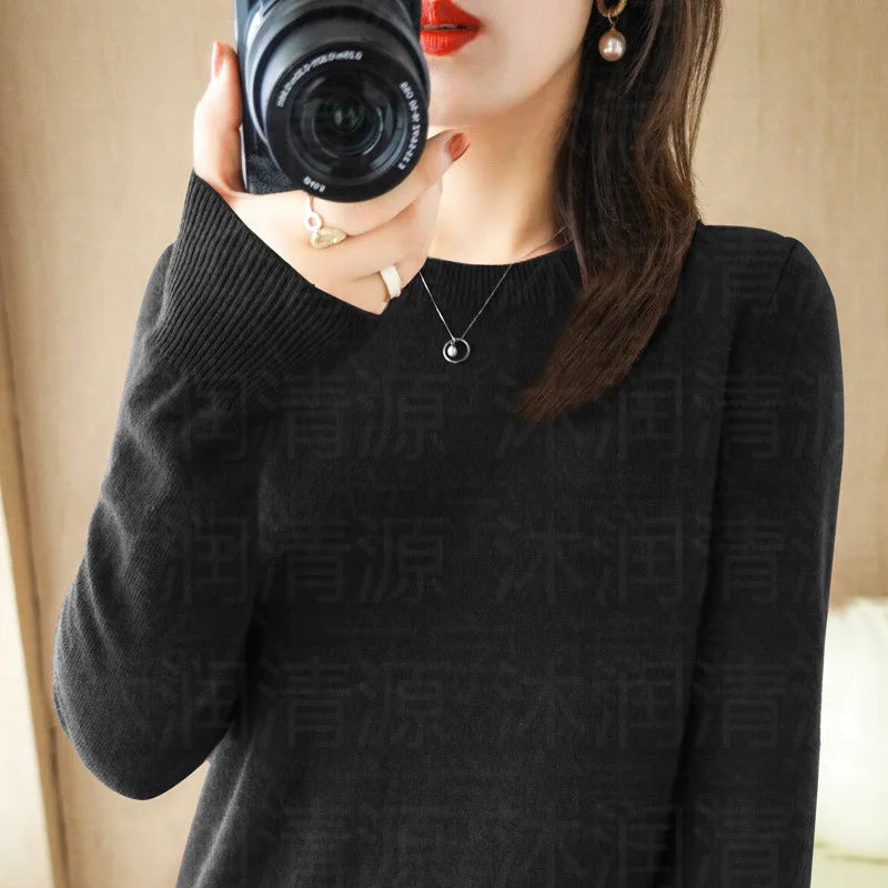 Autumn And Winter Cashmere Sweater Women's Crew Neck Pullover Casual Knitted Top Women's Short Undercoat Fashion 18 Colors SS69 15.69 SKU-05 / M