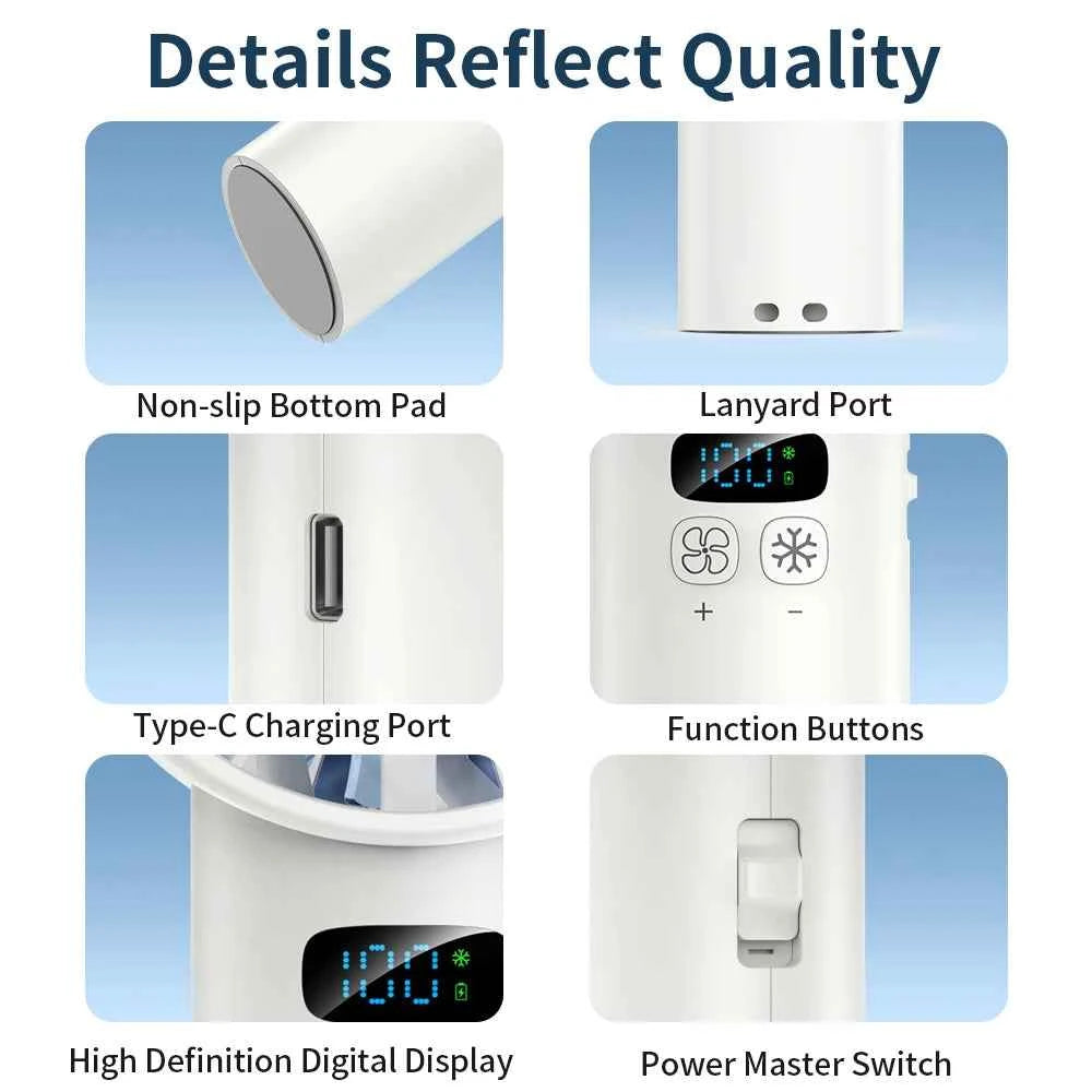 Outdoor Portable Mini Fan Handheld Fan with LED Display Semiconductor Refrigeration 100 Wind Speeds USB Rechargeable Battery Fan