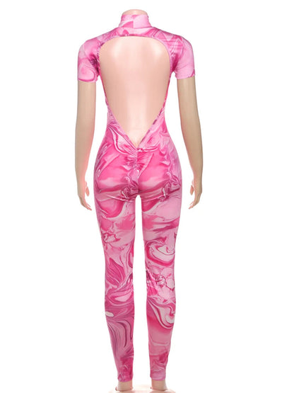 Nibber Sporty Backless Jumpsuit Women Peach Buttocks Fitness Shorts Sleeve Summer Trend Street Activity Casual Workout Overalls SS69