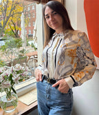 Camisas Newest Exclusive Women Luxury Shirt Long Sleeve Lapel Satin Shirt Old Money Print Brand Design Shirt OL Blouse руба