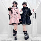 Japanese Sweet Winter Woolen Coat Lolita Style Cute Big Bow Fungus Edge Long Sleeve Slim Kawaii Girls Women Elegant Overcoat