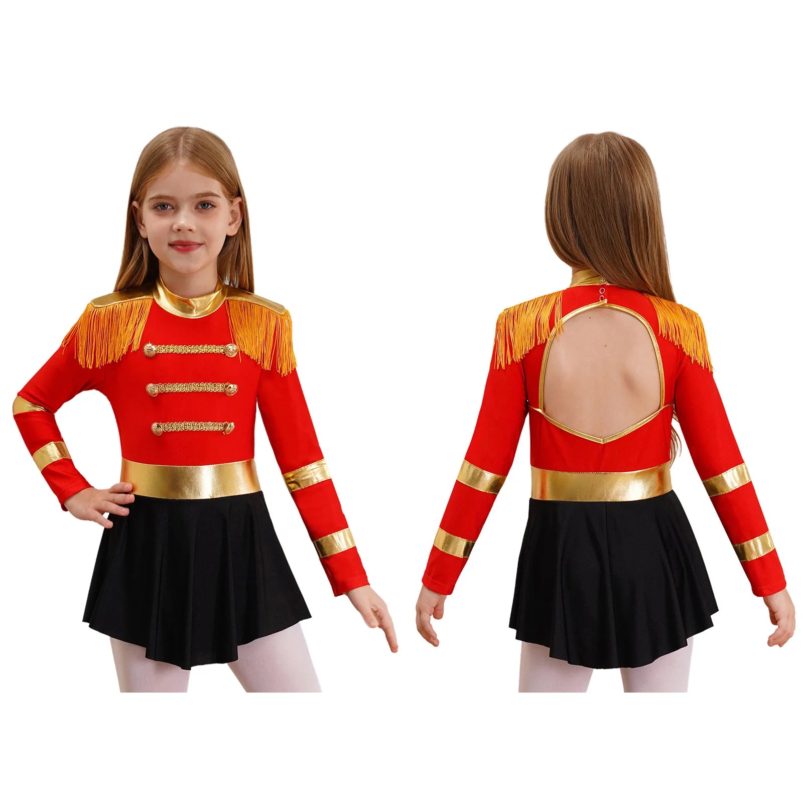 Inlzdz Women's Sequin Tassel Ringmaster Leotard Dress