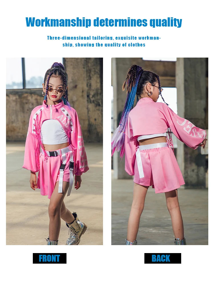ZZL K-pop Stage Girls' Fashionable Outfit Jazz Dance Performance Suit Kids Hip-hop Fashion Costume Cool Children's Runway Wear SS69