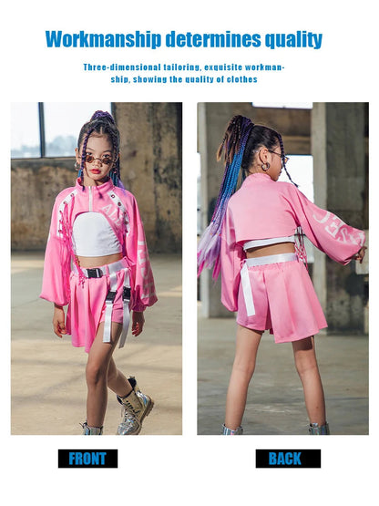 ZZL K-pop Stage Girls' Fashionable Outfit Jazz Dance Performance Suit Kids Hip-hop Fashion Costume Cool Children's Runway Wear SS69