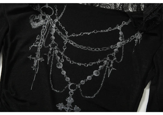 NO ROMANCE Fairy Sexy Punk Printing Half Transparent Lace Patch Knitted Long Sleeve Hooded Dresses Rock Gothic Design Vestidos SS69