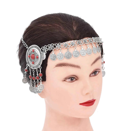 Traditional Kazakhstan Ethnic Coins Bracelet Hair Accessories  for Women Vintage Nepalese Tibetan Clothing Headwear Jewelry Set