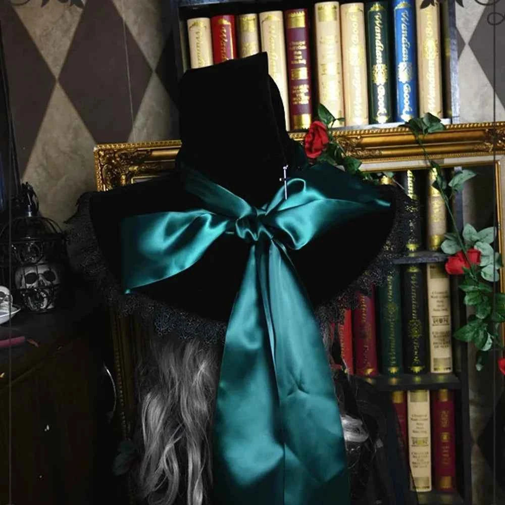 Handmade Lace Witch Pointed Hats Bandage Bow Wizard Hat Adult Gothic Lolita Cosplay Costume Halloween Party Bucket Hat