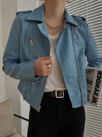 Women's PU Leather Motorcycle Jacket - Slim Fit, Turn-Down Collar