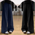 Drawstring Adjustable Maternity Wide-Leg Curve Pants High Waist Belly Support Retro Baggy Trousers for Spring Autumn 3 Colors