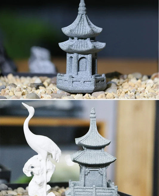 Miniature Sandstone Zen Tower Ornament for Bonsai Garden and Fish Tank