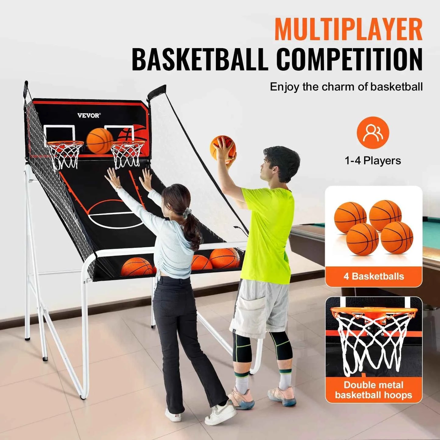 SucceBuy Foldable Basketball Arcade Game 2 Player Indoor Basketball Game Dual Shot Sport w/ 4 Balls 8 Game Modes for Kid Adult