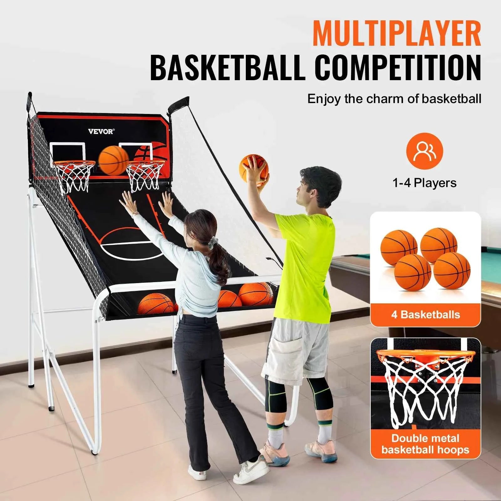 SucceBuy Foldable Basketball Arcade Game 2 Player Indoor Basketball Game Dual Shot Sport w/ 4 Balls 8 Game Modes for Kid Adult
