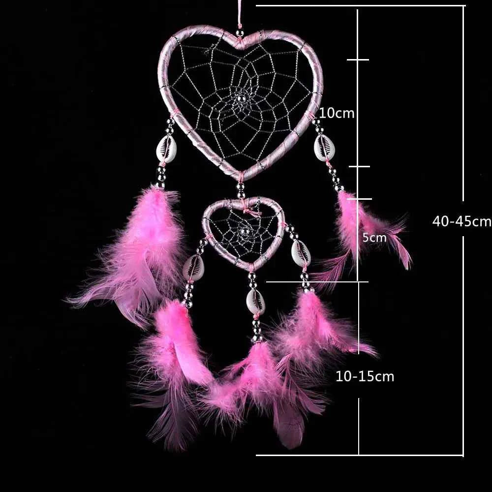 Indian Pink Purple Feather Dreamcatcher Love Wall Hanging Room Decor Handmade Aesthetic Retro Dream Catcher Wind Chime Ornament