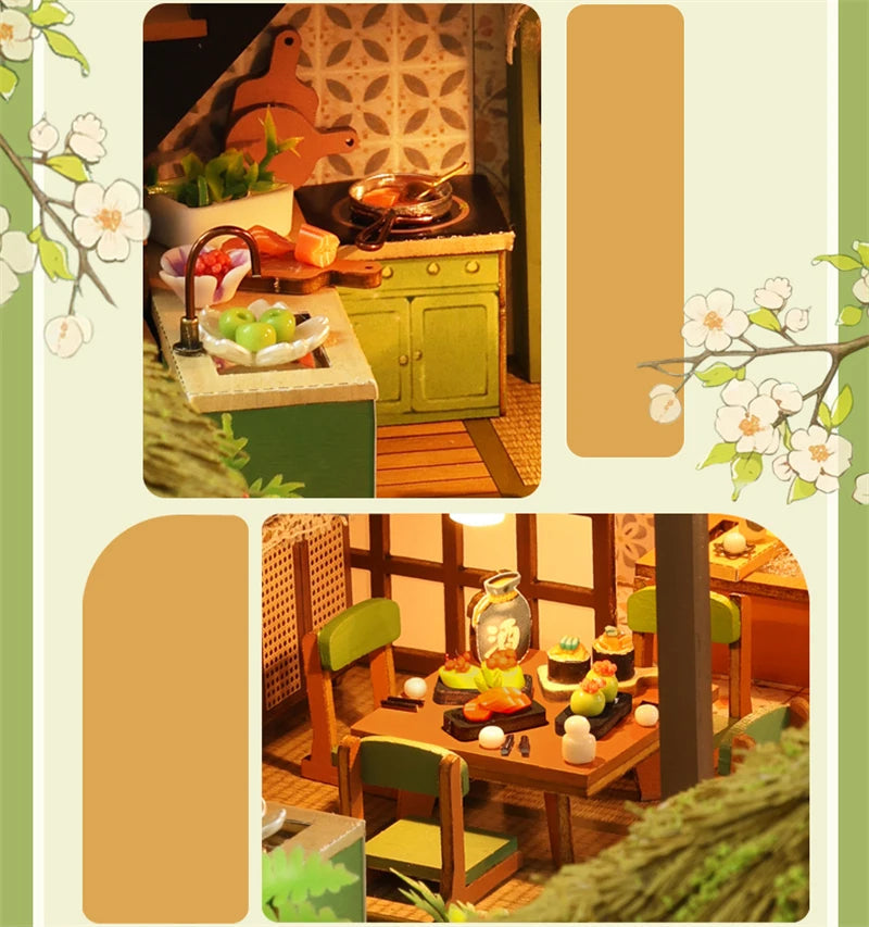 DIY Wooden Bamboo Spring Courtyard Casa Miniature Building Kits Bookend Assembled Dollhouses Bookshelf Home Decor Friends Gifts SS69