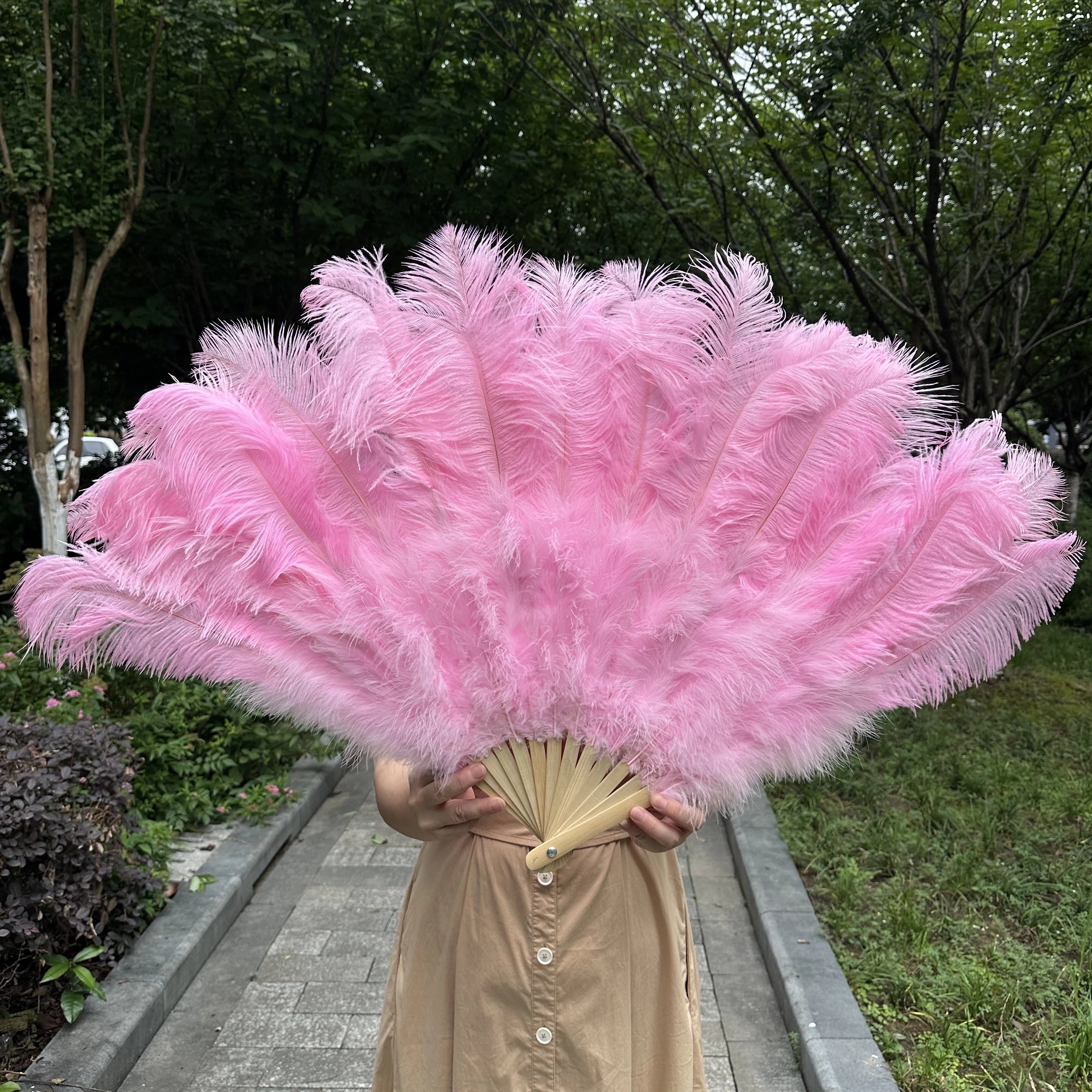 Large Ostrich Feather Fan 130cm - Carnival & Stage Performance