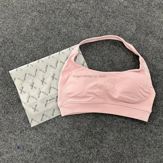Dfyne Impact Sports Bra Women Seamless Halter Neck Strap Bras with Logo Padded Open Back Yoga Bra Medium Support Gym Crop Top SS69