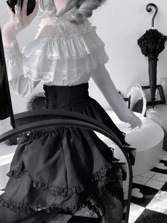 Kimutomo Lolita Style Shirts Women Bow Lace Patchwork Solid Japanese Style Y2k Sweet Blouse Spring Summer Fashion Tops Ladies SS69