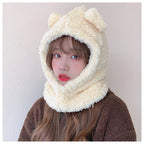 Winter Cartoon Hat With Mask Bear Lamb Beanie Hats Warm Thickened Ear Protection Skullies Beanies for Women Girl Kawaii SS69