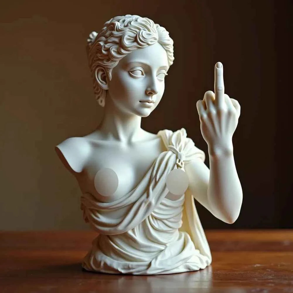 Vienna Goddess Statue With Vertical Middle Finger Resin Craftsmanship 3d Mocking Goddess Ornament For Home Decor