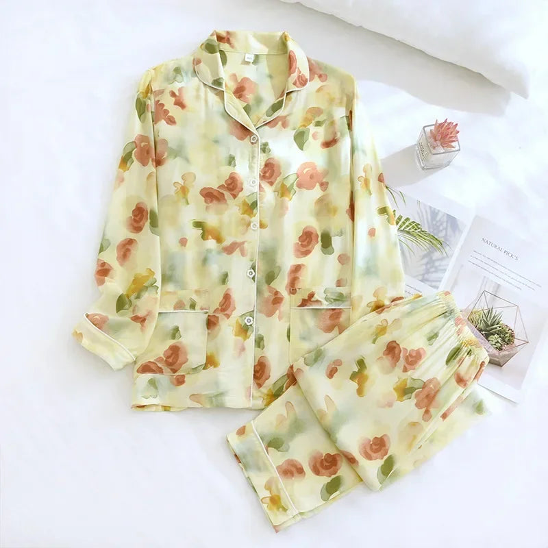 Spring / Summer New 100% viscose long-sleeved trousers pajamas SS69 31.69 Beige grapefruit / L / CHINA