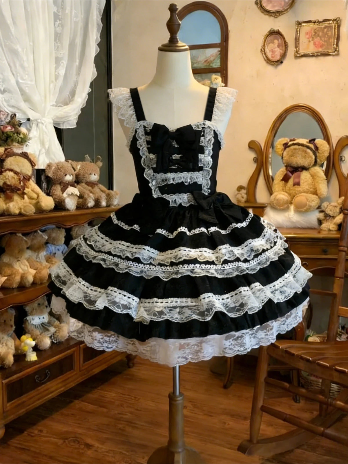 French Lolita Strap Dress Lace Patchwork Cosplay Outfit Y2K Vintage Elegant Girls Sweet Party Kawaii Dress Women Clothing 2026