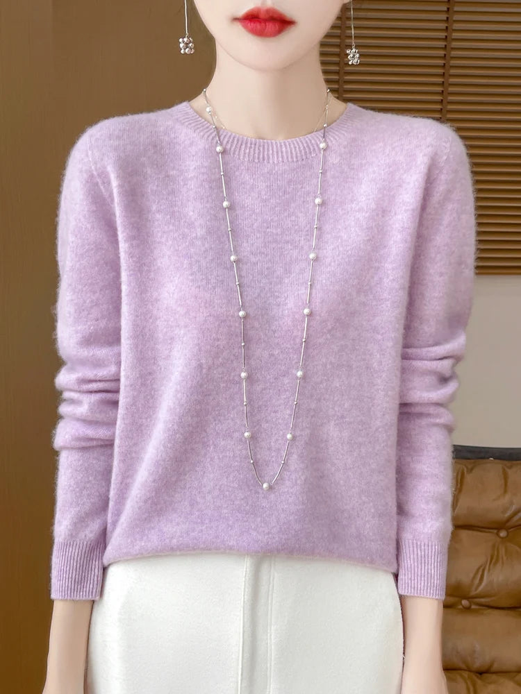 Addonee Women's 100% Merino Wool O-Neck Pullover Sweater