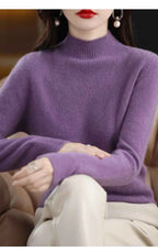Autumn Winter Women Sweater Korean Fashion Warm Bottoming Shirts Half High Collar Basic Knitwear Solid Long Sleeve Pullovers