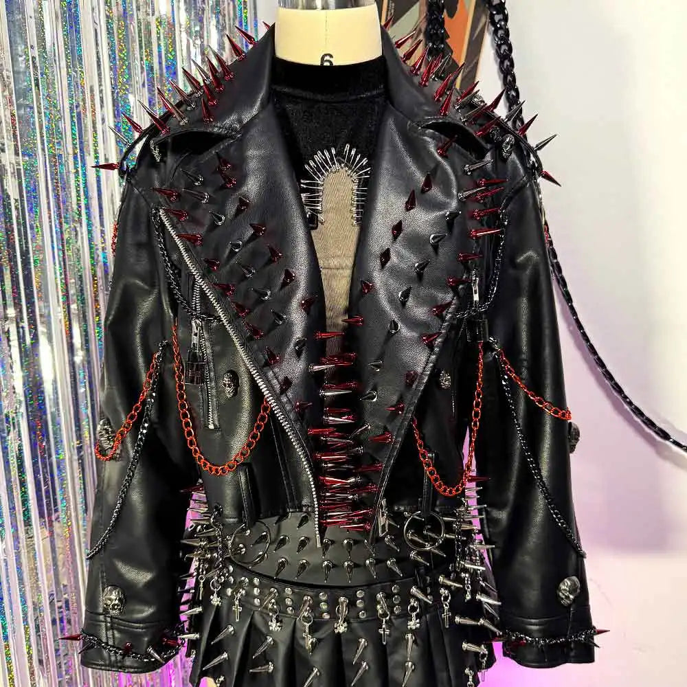 Women's Y2K Goth PU Leather Jacket with Spikes