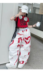 summer junior Girls Love Graffiti Casual Pants teenager girl Casual Hip Hop cargo pants kids Dance pants children clothes - SS69