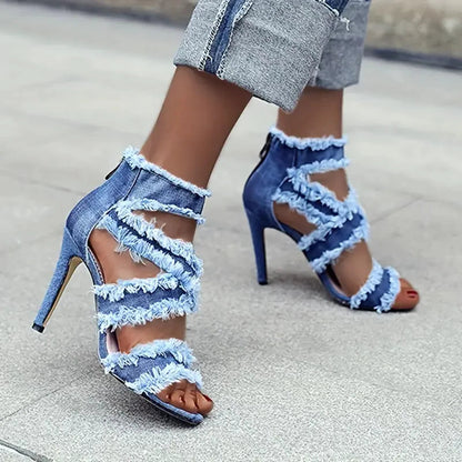 Women's Fashion Stiletto Sandals Summer New Round Head Open Toe Bag with Back Zipper Anti-slip Wear-resistant High Heels SS69