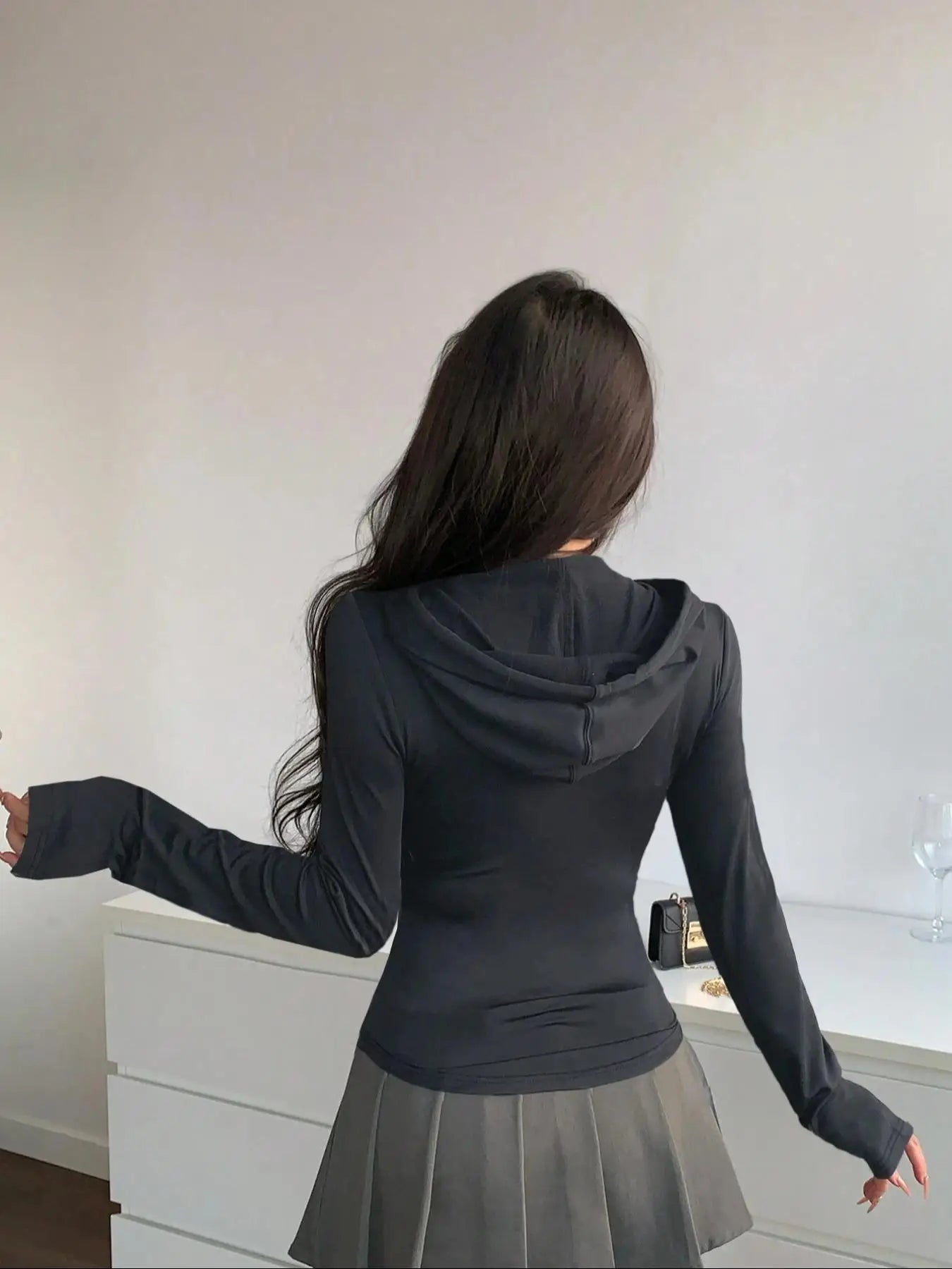 Fashion Women's Zip Up Crop Hooded Sweatshirt Jacket Y2K Spicy Girls Long Sleeve Slimming Sport T-shirts Women Solid Pocket Coat