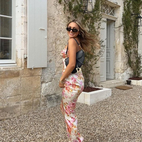 New Floral Suspender Split Slim Sleeveless Patry Beach Style Spaghetti Strap Dress Women Clothes Mini Dress 2024 Summer SS69