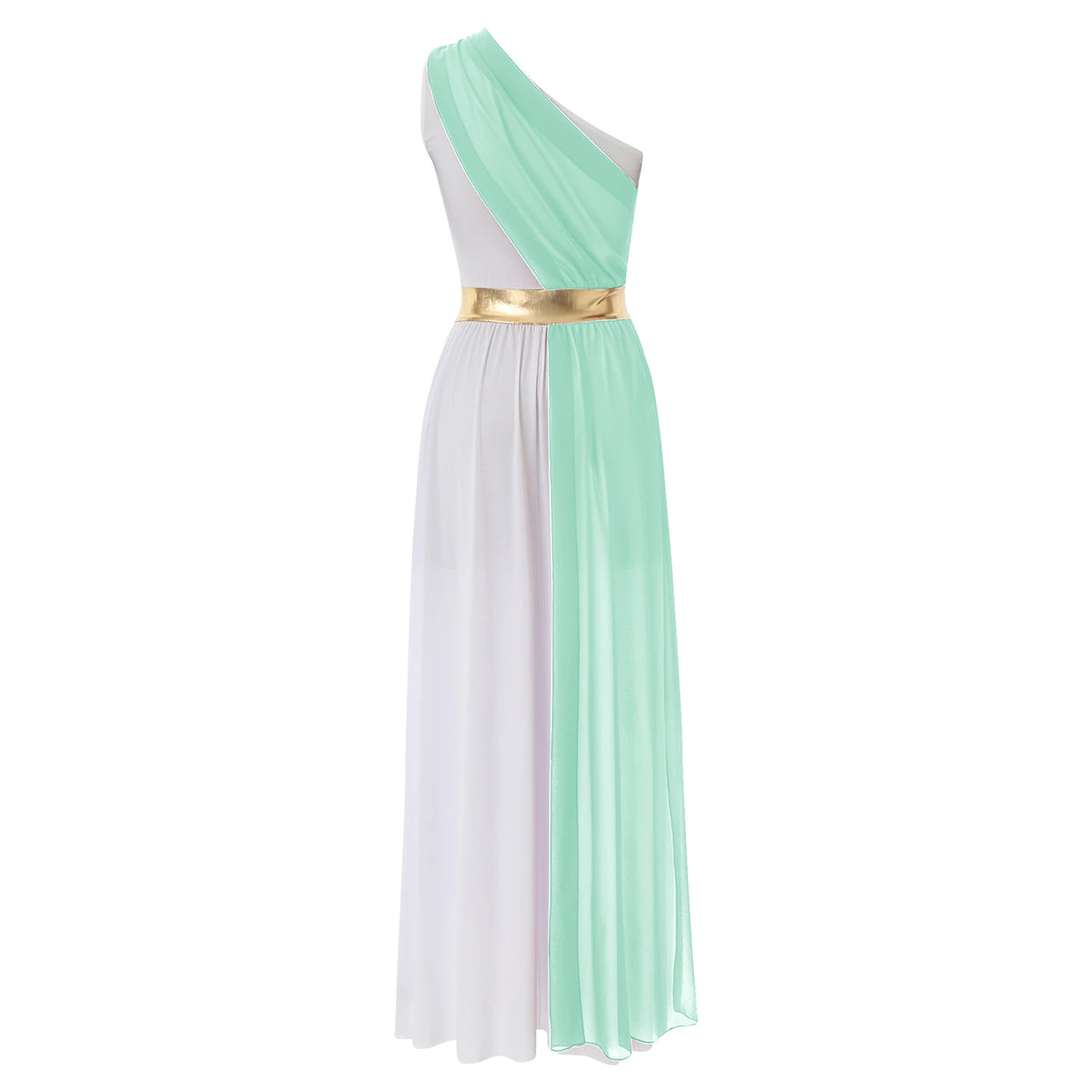 SS69 Womens One-Shoulder Greek Goddess Costume Dress with Chiffon Overlay